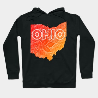 Colorful mandala art map of Ohio with text in red and orange Hoodie